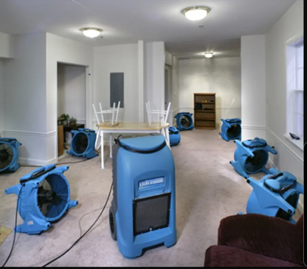 Air movers and dehumidifier setup for Water Extraction & Removal in Roseland